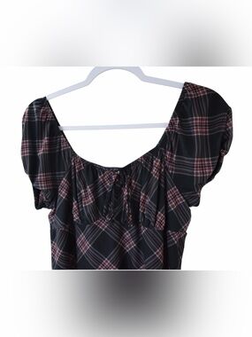 So Juniors Large Black Plaid Short Sleeve Babydoll Dress Top Fall Gingham Goth
